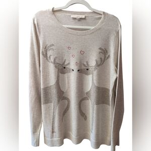 LOFT Beige Knit Reindeer Sweater Size XL